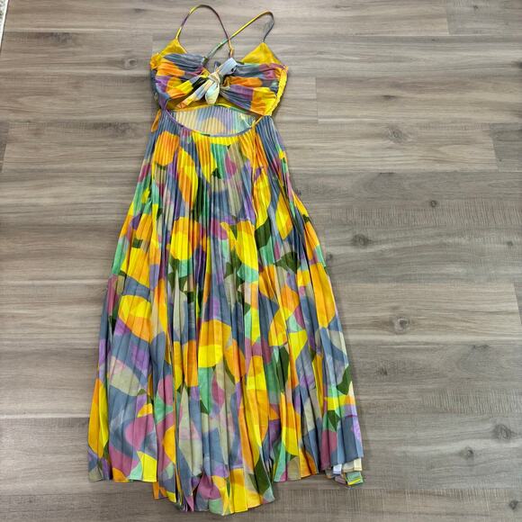 Astr the Label Blythe Plisse Midi Dress Yellow Lilac Abstract Women Size Small - Picture 6 of 9